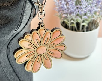 SVG digital / Adorno para bolso con forma de flor / Archivo cortado con láser / Accesorio para bolso o cartera con forma de flor o llavero