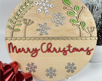 Archivo SVG de colgador de puerta "Feliz Navidad": Letrero cortado con láser (descarga digital)
