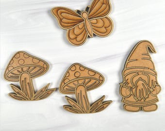 Paquete de imanes digitales SVG / Boho / Archivo cortado y marcado con láser / Hongo gnomo mariposa