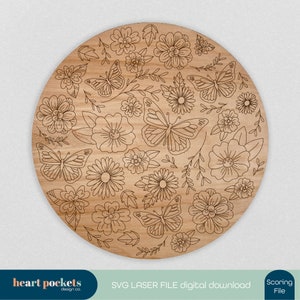 SVG Digital | Floral Butterfly Sign Backer | Padrão de pontuação de linha única | Arquivo de corte a laser