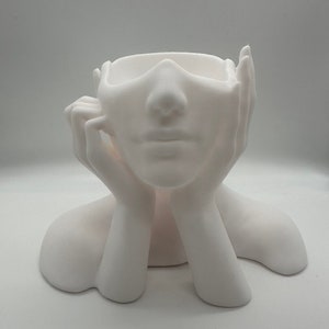 3D-utskriven kvinnahuvudplanter, modern skrivbordsorganisatör