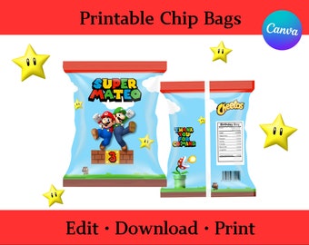 Super Mario Chip Bag Templates for Birthday Parties. Fast Digital Download
