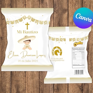 Charro Bautizo Customized Chip Bag, Digital, Personalizado con Canva