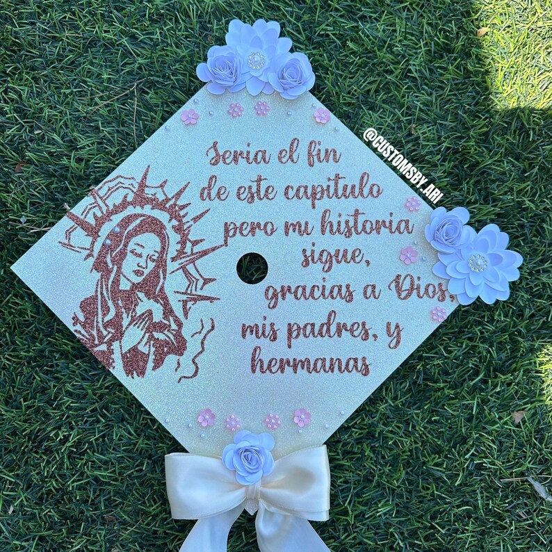 Virgin Mary Graduation Cap Topper, Custom Floral Grad Hat, Senior 2026 ...