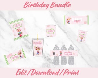 Strawberry Shortcake Berry First Themed Bundle, Chip bags, Chocolate Bars, Caprisun, Pringles, 7 items, digital files