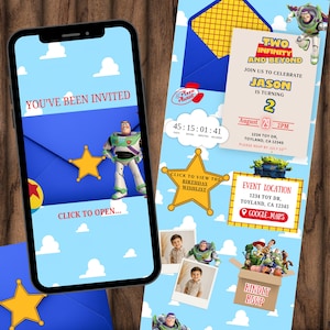 Two Infinity And Beyond Website Template, Toys Interactive Digital Invitation, Digital Invitation Template, Editable in Canva