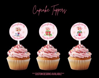 Strawberry Shortcake Cupcake Toppers, Cupcakes, Berry First Birthday, 12ct