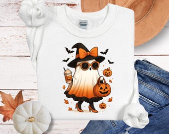 Cute Fashion Ghost Halloween PNG, Pumpkin Spice (Digital Download)