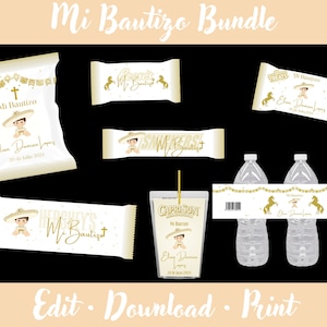 Charro Bautizo-bundel op maat, digitaal, personalizado con canva, 12 items, feestartikelen