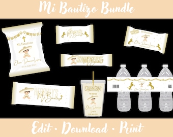 Charro Bautizo Customized Bundle, Digital, Personalizado con Canva, 12 Items, Party Favors