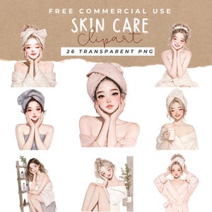 Lot de cliparts routine soin de la peau du matin, douche et bain, soins de beauté, salle de bain, salle de bain, soins personnels du visage et du corps, amour de soi, journée au spa PNG