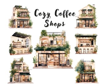 Watercolor Coffee Shop Clipart Bundle: Cozy Cafe PNG (Digital Download)