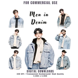 Aquarel mannen in denim clipartbundel, denim jongens clipart, denim fashion clipart voor digitale sticker, dagboek, scrapbooking, commercieel gebruik