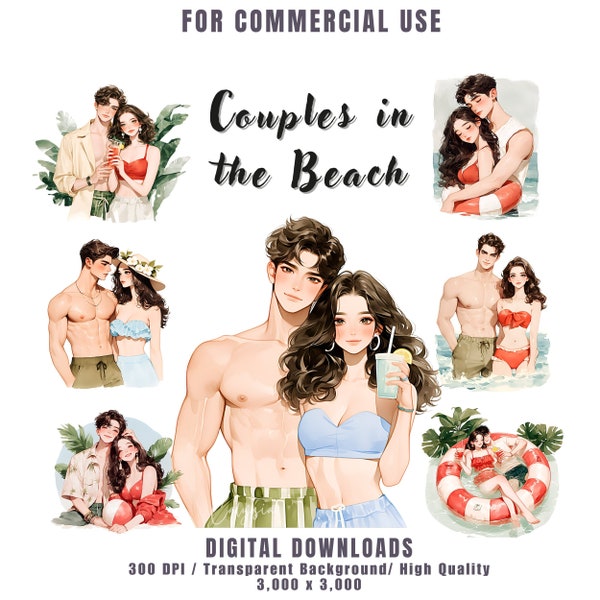 Summer Couple Clipart Bundle, Lover Clipart, Swimsuit Clipart, Beach Clipart for Digital Stickers, Journal, Scrapbooking, Commercial Use