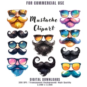 Schnurrbart Clipart Bundle, Schnurrbart PNG, Papas Bart, Sonnenbrille, Vatertag, Geschenk für Papa, Junk Journal, digitaler Planer, kommerzielle Nutzung