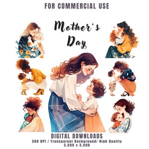 Aquarell Muttertag Clipart Bundle, Mama und Kind PNG, Mutterliebe, Mütter Clipart für Junk Journal, Scrapbooking, kommerzielle Nutzung