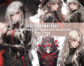 Gotisk vampyr Clipart-paket: Svart fantasi PNG (digital nedladdning)