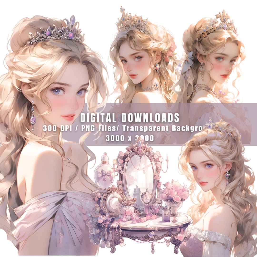 Watercolor Princess PNG Clipart Bundle Princess Clipart Transparent ...