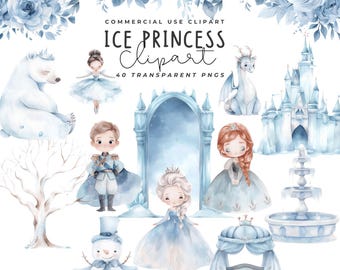 Ice Princess Clipart: Winterland Castle, Snowman, Nursery Decor (PNG Digital Download)