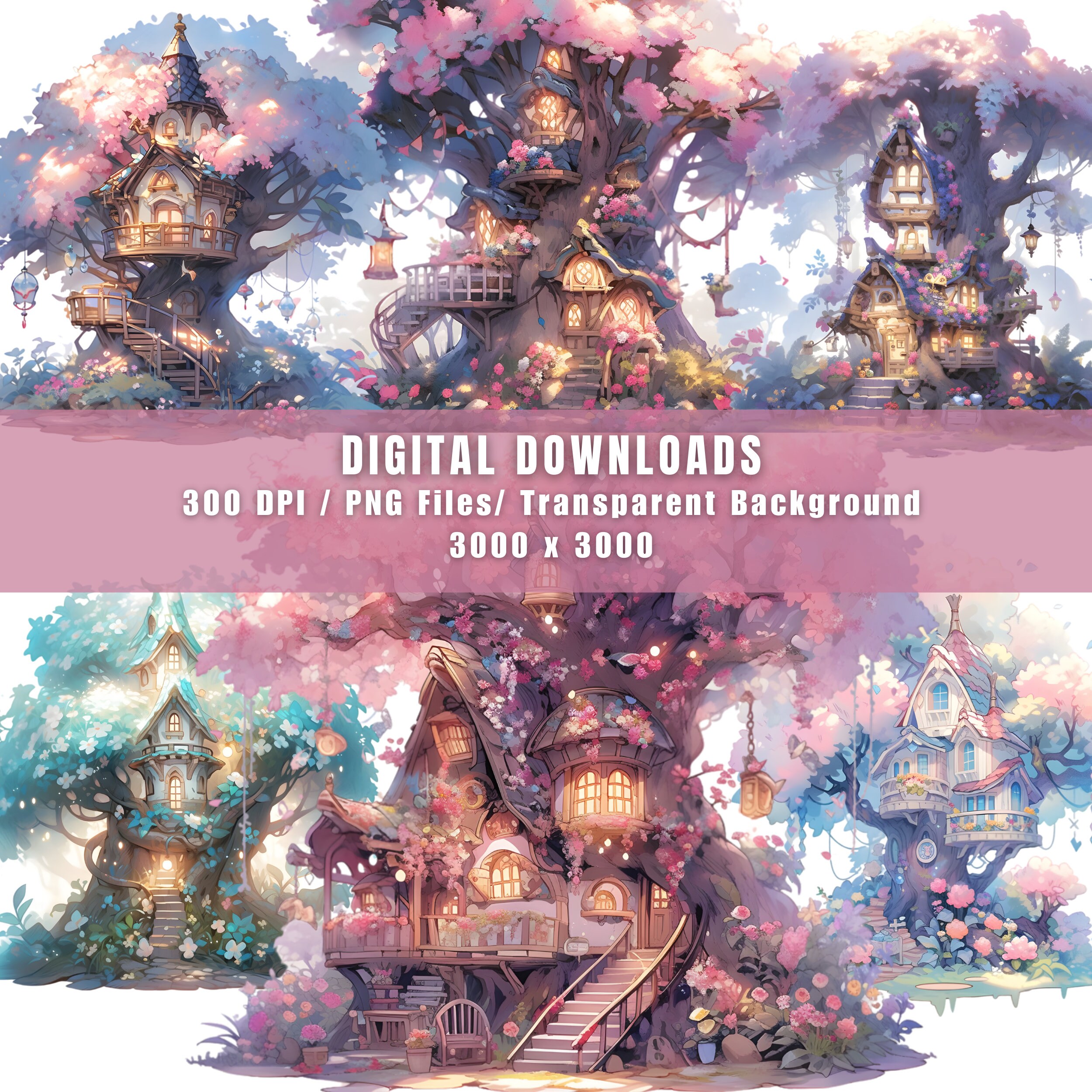 Watercolor Fairy Tree House PNG Clipart Bundle Fantasy Clipart watercolor-fairy-tree-house-png-clipart-bundle-fantasy-clipart