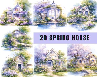 Watercolor Spring House Clipart Bundle: Barn & Greenhouse PNG (Digital Download)