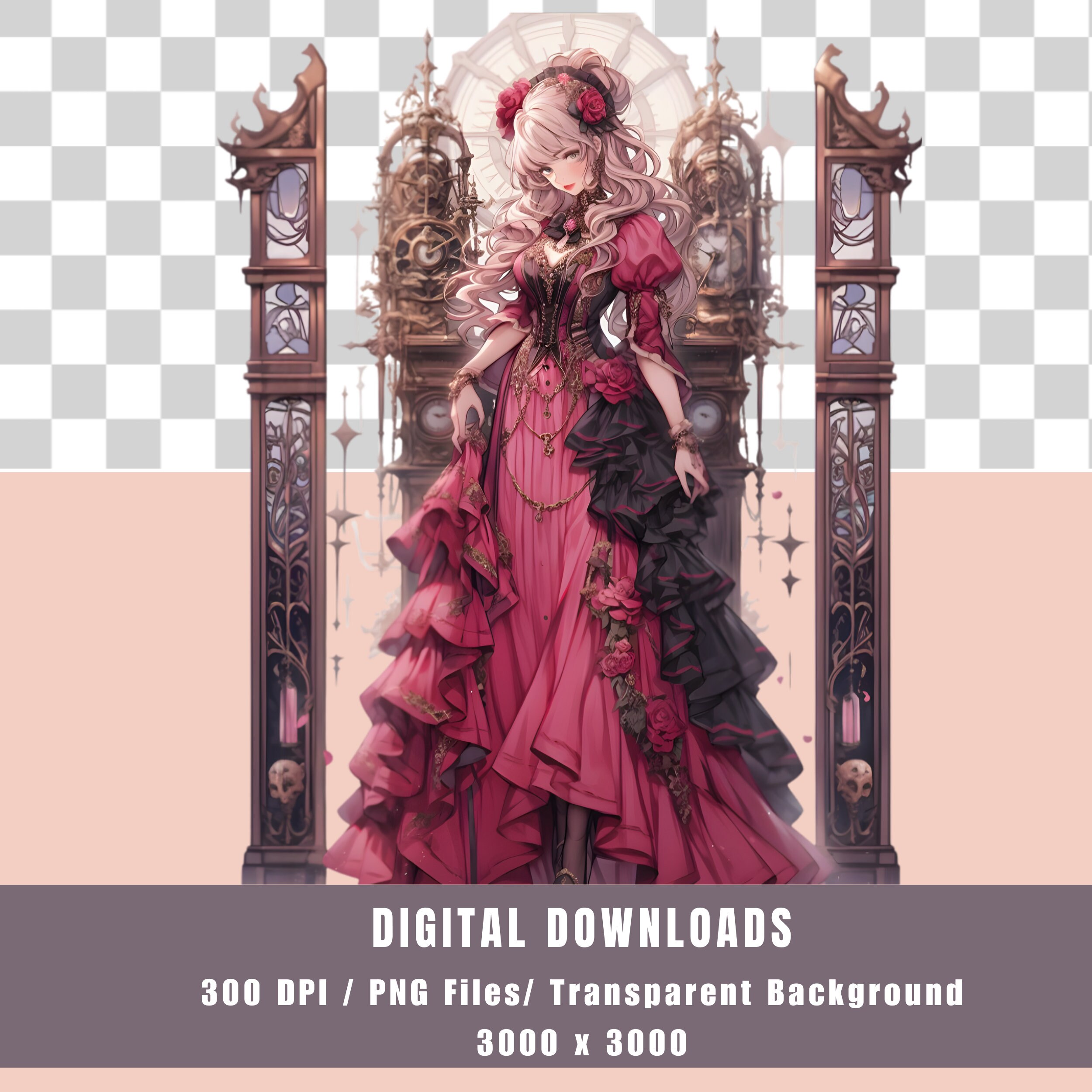 Watercolor Pink Steampunk PNG Clipart Bundle, Pretty Girl PNG Clipart ...