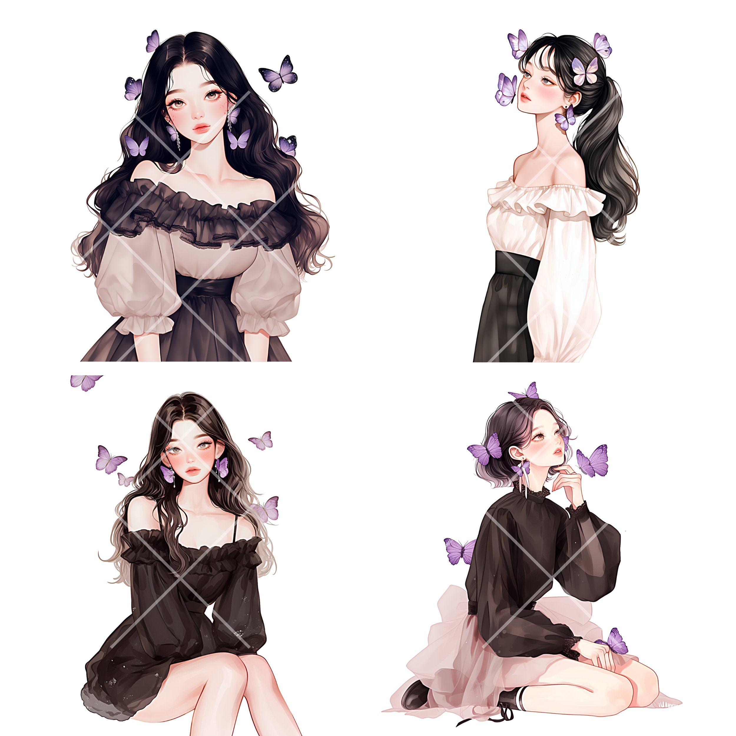 Watercolor Girl With Butterfly Clipart: Fantasy Fairy PNG (digital ...
