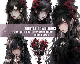 Black Gothic Clipart Bundle: Punk Roses PNG (Digital Download)