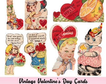 Vintage Valentines Day Cards Pack - Printable 40s - 50s Digital Download, Retro Children's Valentine Collage Sheets, Instant Download