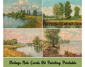 Vintage Landscape Oil Paintings Note Cards Printable Digital Download