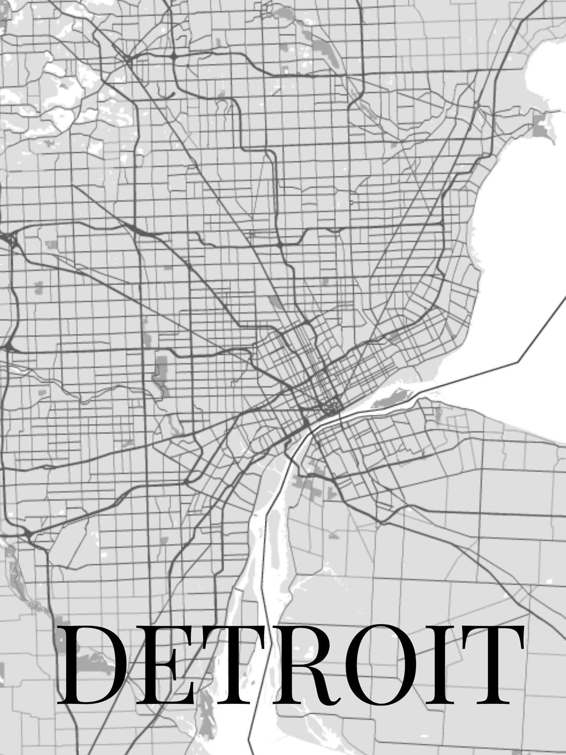Detroit Map Blue Detroit Downloadable Map Art - Etsy