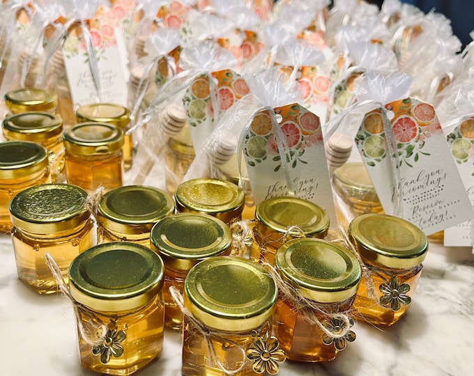 Premium Mini HONEY Jar PARTY FAVORS – 2oz Pure Raw Honey Weddings Showers Events