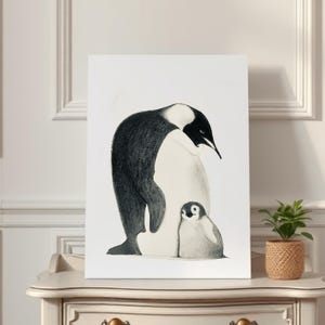 Originelle Muttertagskarte | Handgezeichnete Pinguin-Mama und Baby | Elegant und herzlich | Kostenloser weltweiter Versand