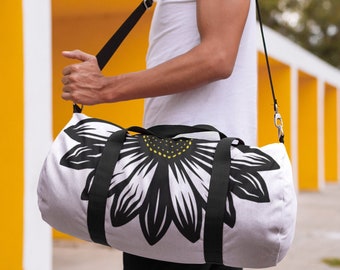 23" Daisy White Duffle Bag | Travel Weekender | Gym Bag | Random Hookup Travel Kit, Bespoke Artwork, Pride Duffel Bag