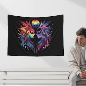 Two Spirit Celebration Tapestry - Indigenous Wall Art, LGBTQ Pride Decor, 36&quot;x26&quot; Wall Hanging LGBTQ Printed Wall Tapestry