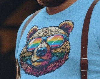 LGBT Chill Bear Pride Tee! Rainbow Bear TShirt, Proud Bear Tee, LGBTQ Graphic Tee, Parade Tee, Unisex Softstyle T-Shirt
