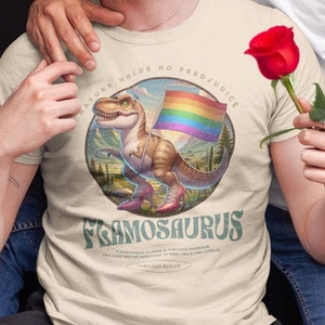 LGBT Flamosaurus T-Rex Funny Unisex T-Shirt | LGBT Gay Lesbian Trans Bi T-Shirt, LGBTQ Apparel, Pride Parade Shirt, Unisex Softstyle T-Shirt