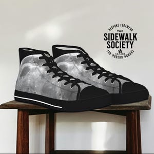 Moon High-Top Sneakers, Space Shoes, Moonwalk High-Tops, Lunar Shoe, Unisex Mens Womens Fashion Footwear, Funky Shoes, Trendy Modern Shoes