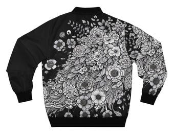 Black Floral Bomber Jacket: Urban Chic Garden Print - Etsy