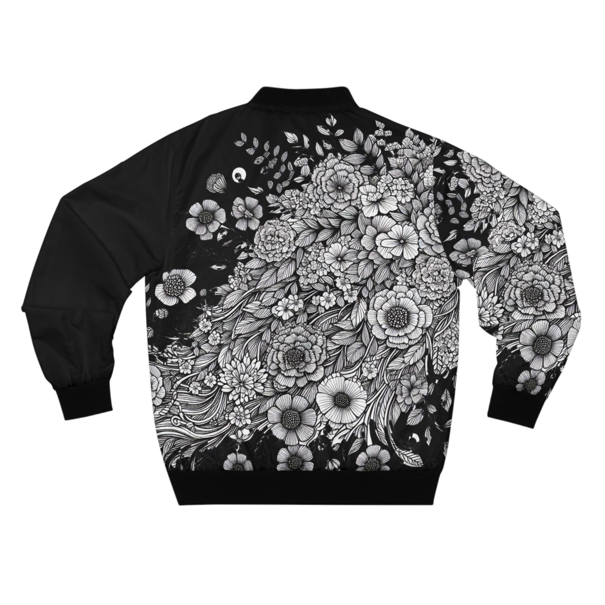 Flower Garden Jacket Spring, Black Floral Jacket, White