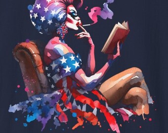 Camiseta LGBT Drag Queen: Vestido con la bandera estadounidense, Reina de la lectura