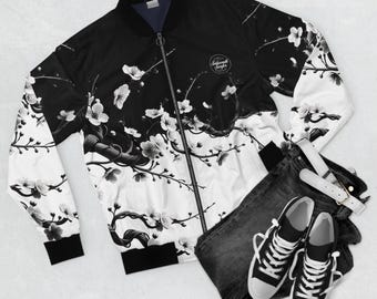 Cherry Blossom Jacket, Yin Yang Jacket, Japanese Floral Spring Bomber, Sakura Flower Coat, Spring 2025 fashion, Japanese Streewear
