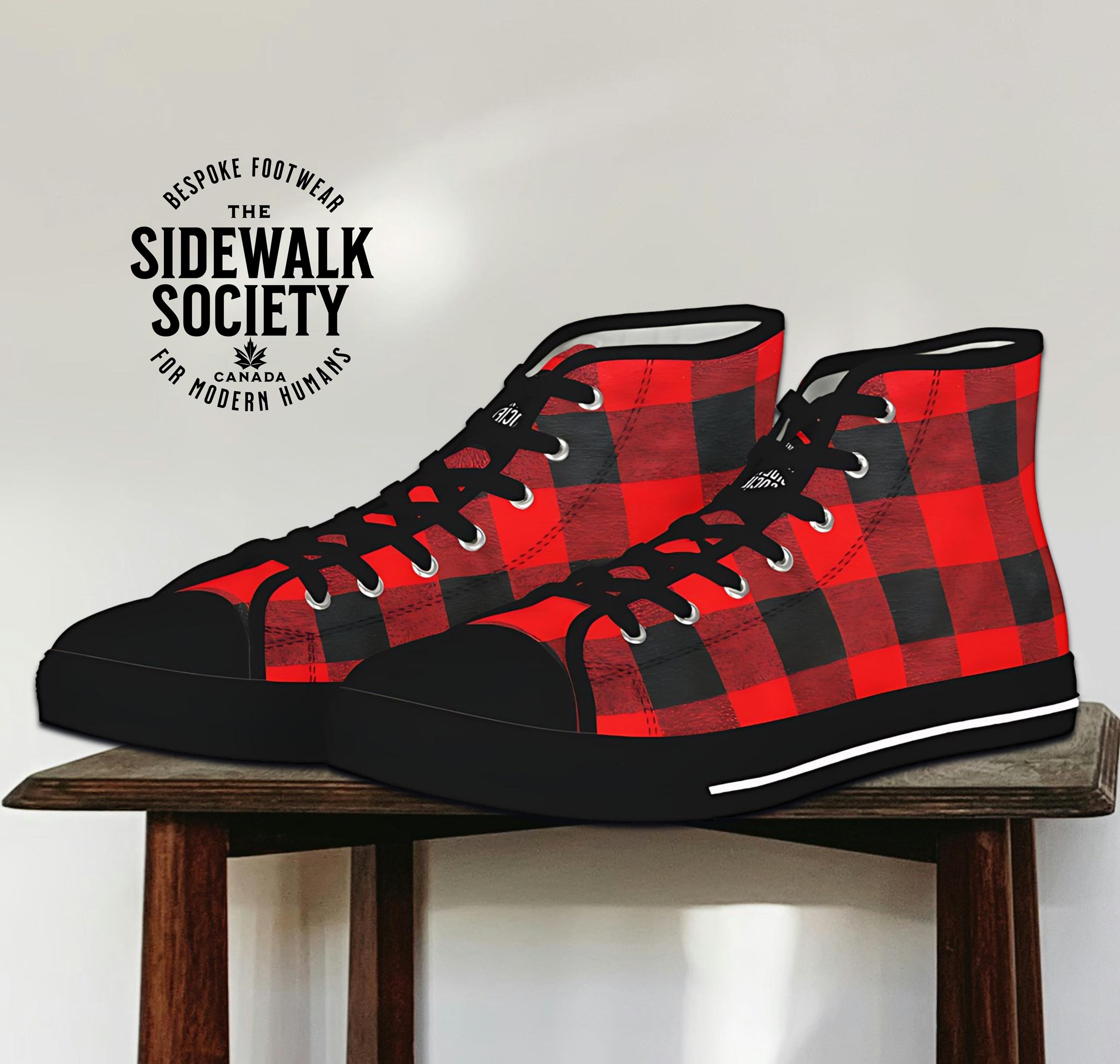Stylish Plaid High-Top Sneakers Red Buffalo Plaid High Top Shoes, Black Check Lace Up  main image 2