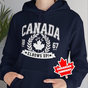Canada 1867 Elbows Up Athletic Dept Hoodie - Unisex, Shop Canadian, Canadian Hoodie, Maple Leaf Sweatshirt, Gift Sweatshirt, Heavy Blend