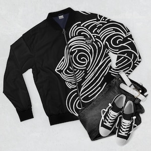 Black Lion Jacket Spring, Lion Coat, King Jacket, King of the Jungle Gift, Gift for Boyfriend, Lion Art, Spring Jacket, Lion Jacket