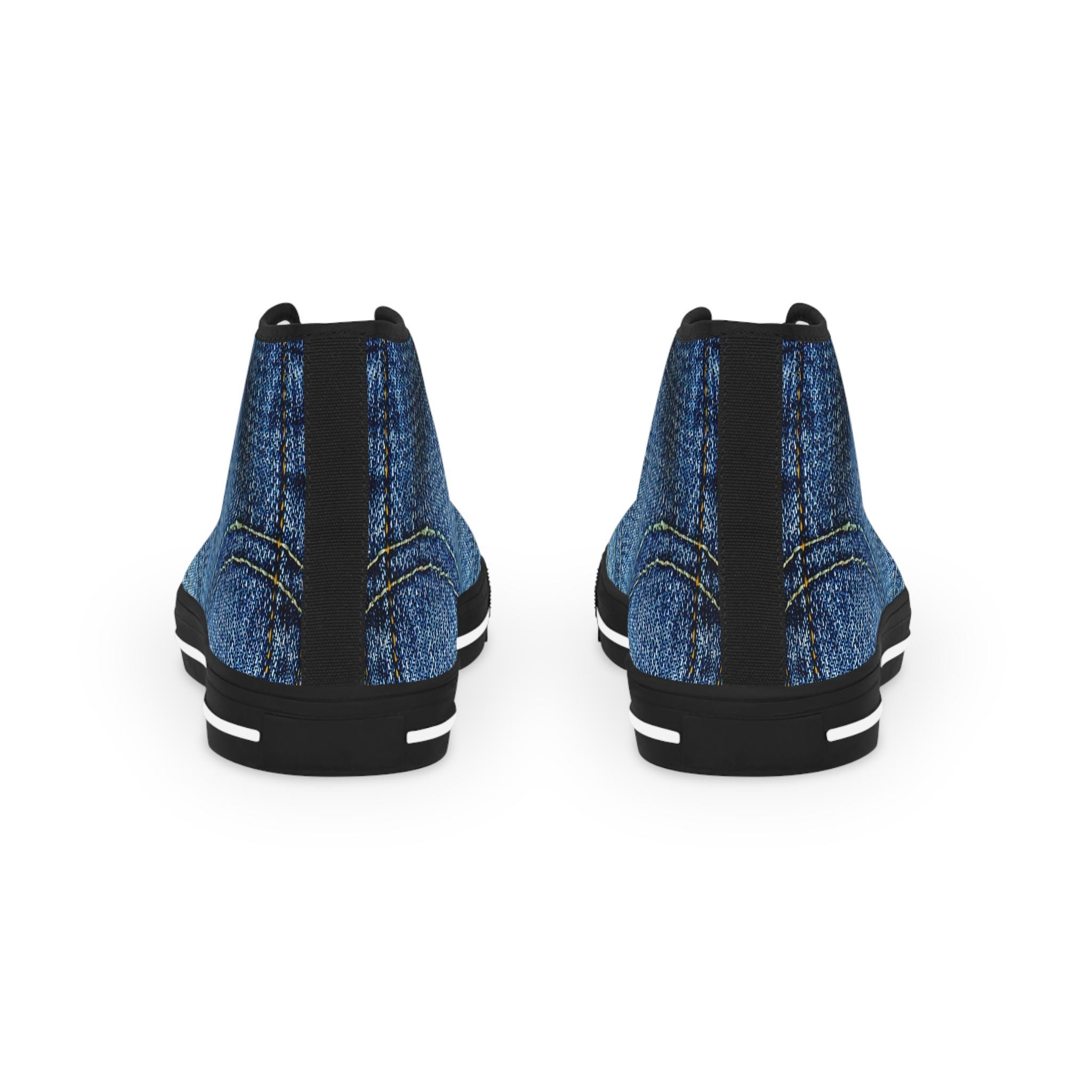 Denim Look High Top Sneakers: Unisex Blue Jeans Shoes - Etsy display picture 3