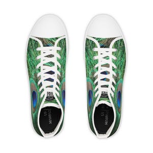 peacock sneaker, peacock sneakers, feather shoes, bird shoes, high top sneakers, mens shoes, modern shoes, womens shoes, unique shoes, hi-top shoes, bespoke footwear, custom shoes