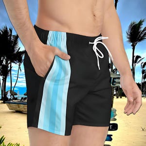 LGBT Trans Masc Pride Stripe zwarte zwembroek, gestreept ontwerp, zwempak met mesh voering zakken, cottage Lake zomer, zwembroek