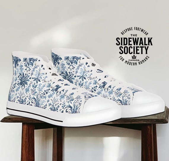 Stylish Blue and White High-Top Sneakers Amazon.com | Obtaom Womens High Top Canvas Sneakers Play Mid  main image 4