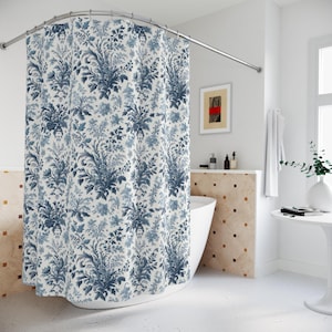 Toile Chinoiserie Duschvorhang, Blauer Duschvorhang, Vintage Inspirierter Badezimmer Dekor, Modernes Designer Duschvorhang - 180x180cm